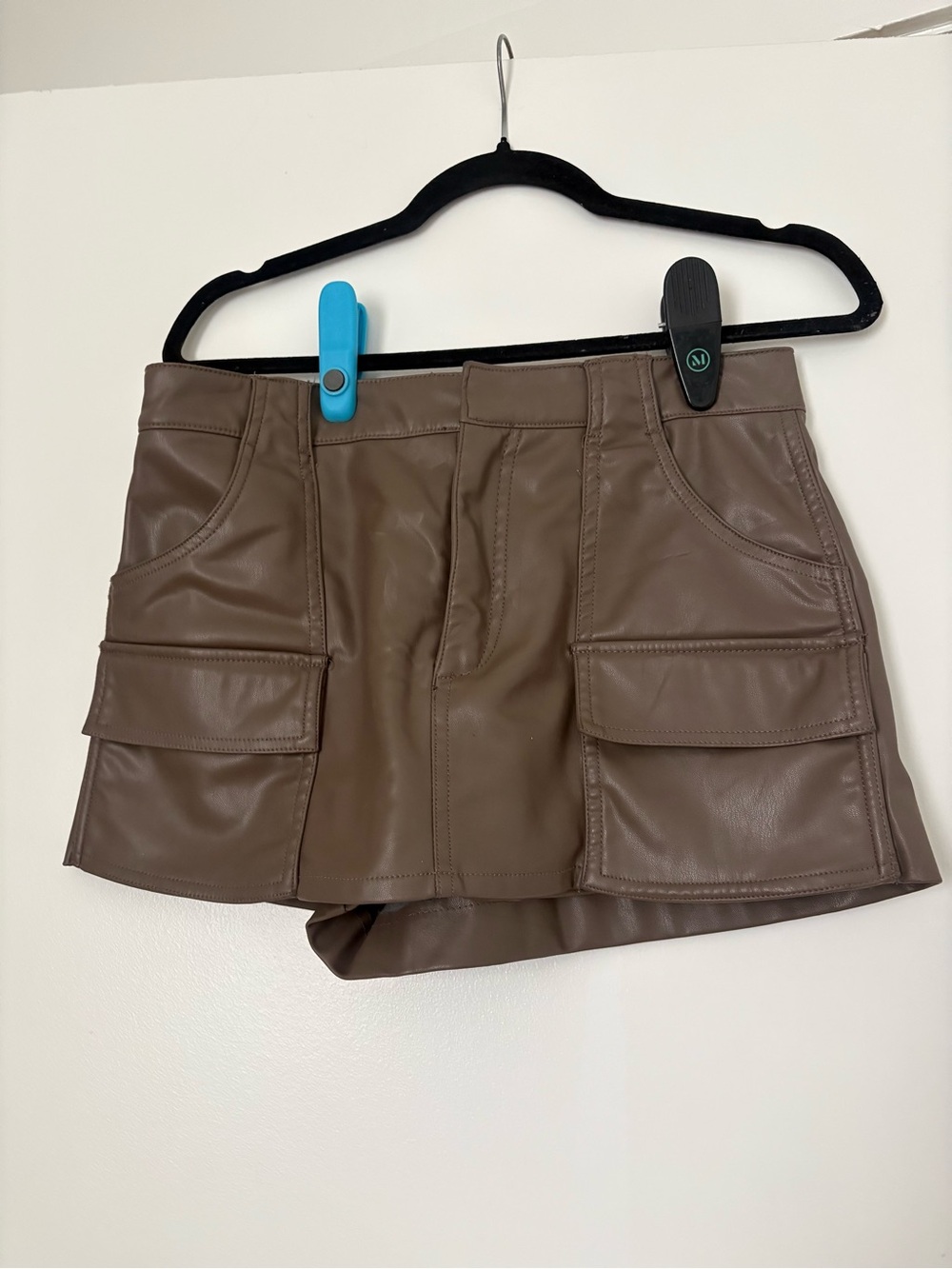 Zara Brown Faux Leather Cargo Skort Skirt